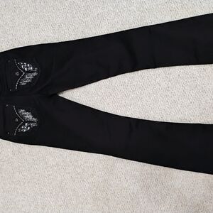 Miss Me Black Denim Jeans Signature Angel Wings,Pocket Flaps,Rhinestones. Size27
